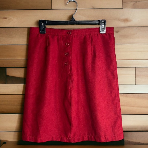 Christopher & Banks Size 8 Suede-Feel Red Back-Button Lined Skirt Professional - Picture 2 of 3